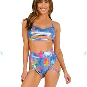 Metallic Tie Dye Harness Booty Shorts